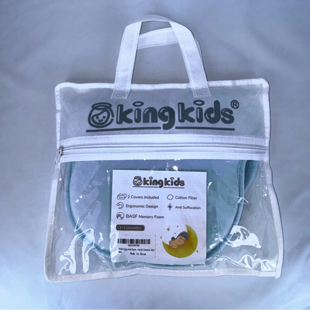 “King Kids” Newborn Baby Head Shaping Pillow Blue 3-12 Months Memory Foam NWT